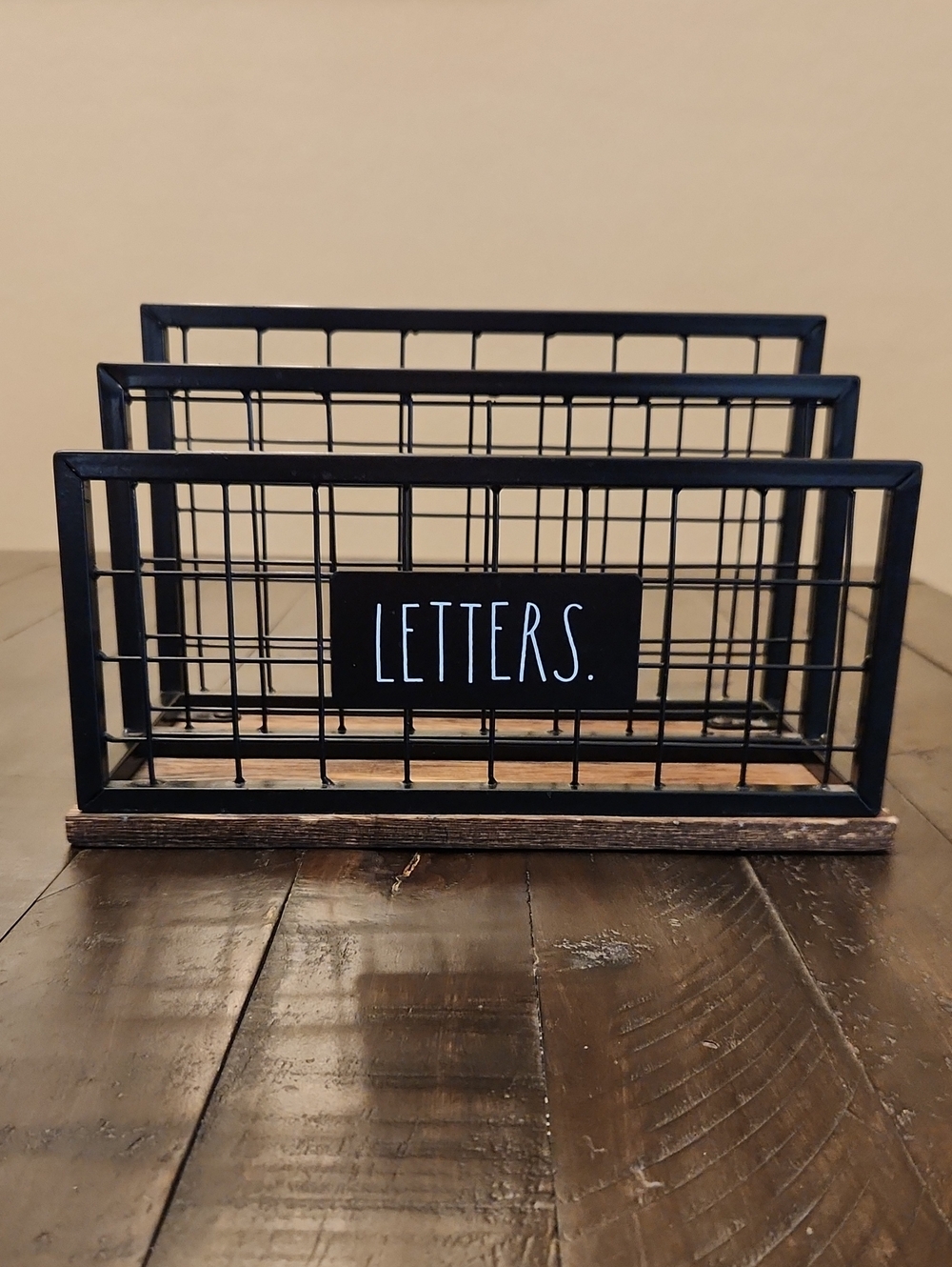 Rae Dunn Black Wire Mail Sorter with Wood Base